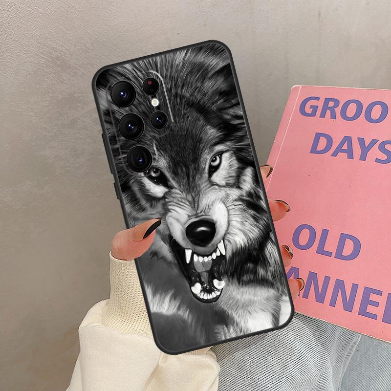 Angry Wolf Case For Samsung Galaxy S25 Ultra S20 S21 S22 S23 S24 Ultra S9 S10 Plus S25 FE Cover Coque