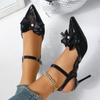 Bow Pointed Toe Sandals Women's Light Mouth One Buckle Stiletto Heel French Cutout Wrapped Heels