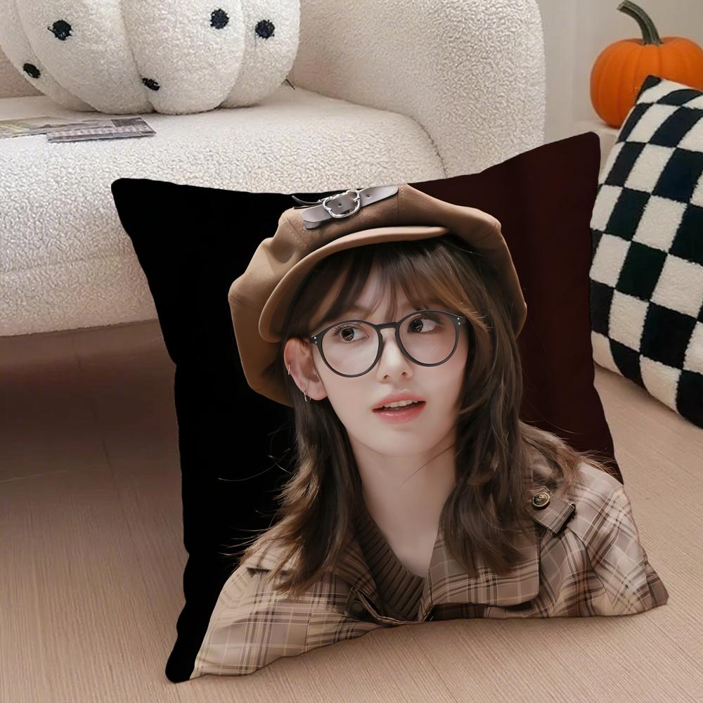singer cute SSakura Miyawaki Cushion Cover Throw Pillow Cover Hidden Button Durable Polyester Chair Cushion