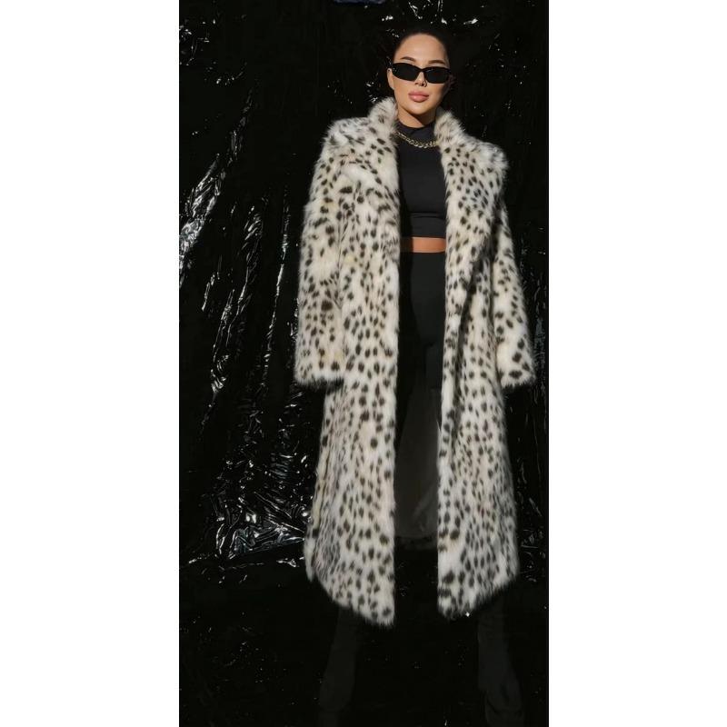 

Осенне-зимнее новое женское пальто со средней длиной и длинным воротником-стойкой с леопардовым принтом, пальто из искусственного лисьего меха XXXL