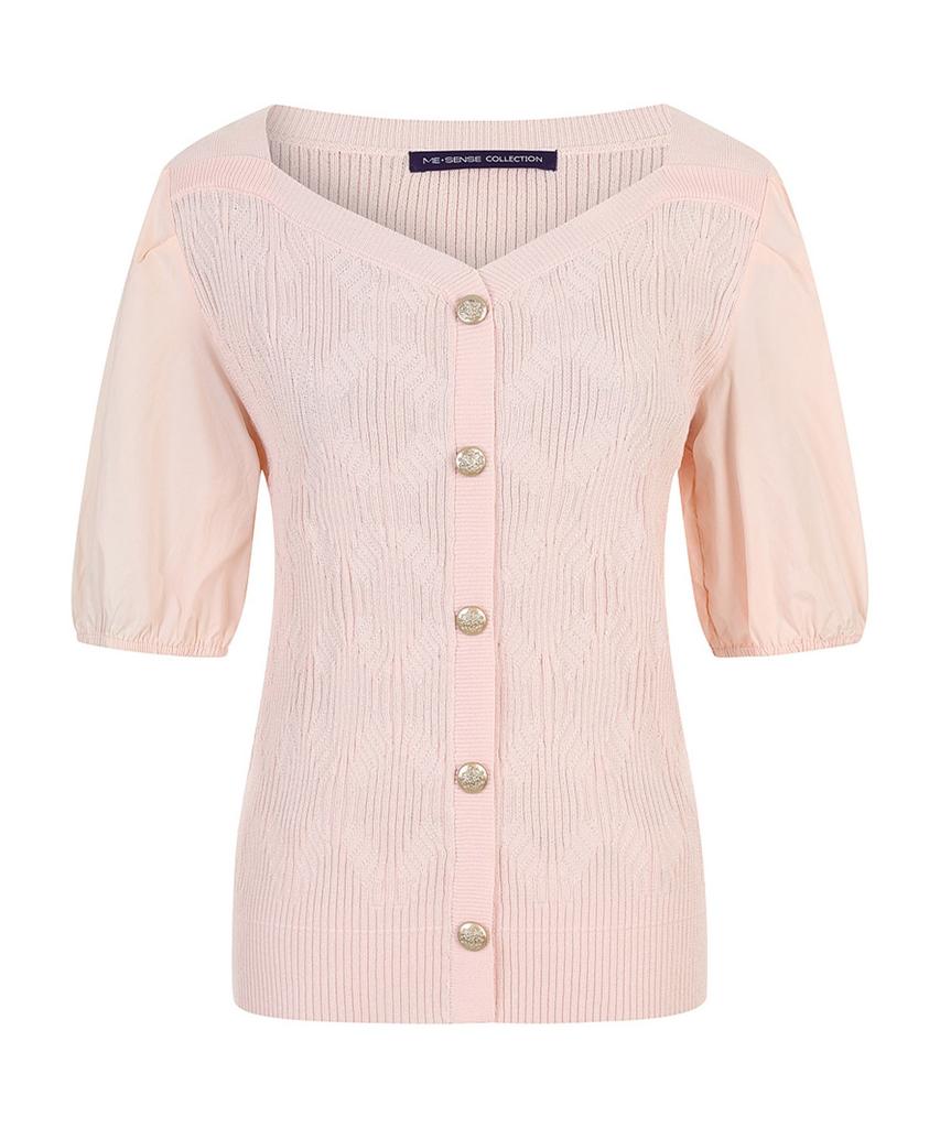 MESENSE Color-Block Knit Short Sleeve Blouse_Mb46Knmd84Z