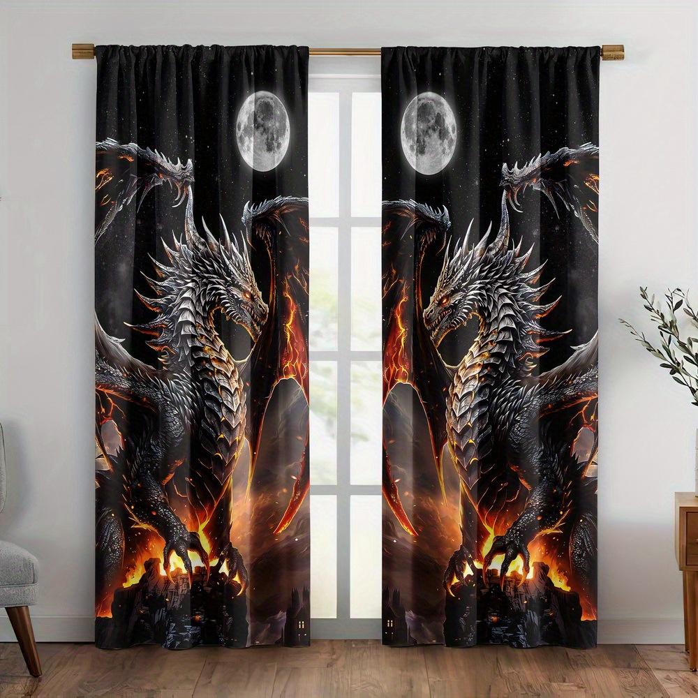 

2PC Black Dragon Blackout Curtains – Fantasy Art Print for Bedroom Living Room Kitchen – No Rod Included 100*130 HOOK 1pcs
