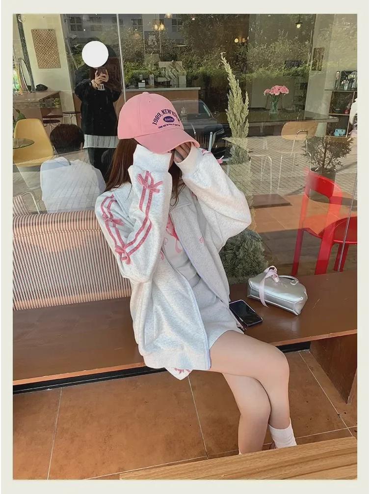 Jin Liang Casual Bow Knit Sweater Jacket & CVC Cotton Cuff Skirt Set for Women