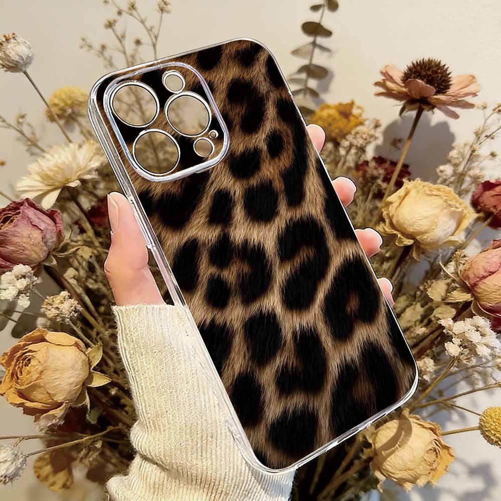 Leopard Print Phone Case For iPhone 17 16 15 14 13 12 11 Mini Pro Max Plus Transparent Cover