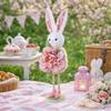 Funny Standing Easter Bunny Ornament Cute Colorful Bunny Decor Cartoon Handmade Flower Rabbit Figurine Easter Party