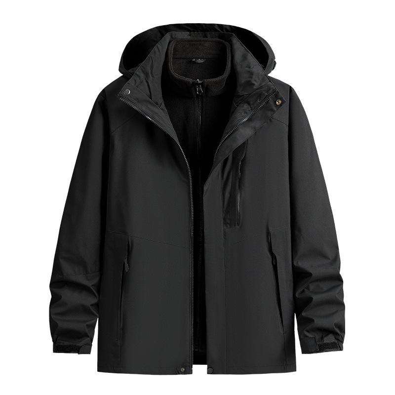 Men's Plus Size 3-in-1 Outdoor Jacket with Removable Liner & Hood for Autumn/Winter
