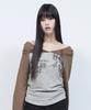 LMR Off-Shoulder Lettering Graphic Hoodie Long Sleeve T-Shirt Grey