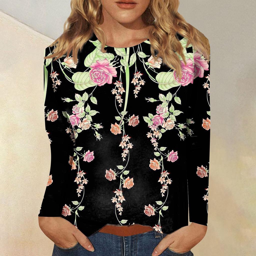 Camicie a maniche lunghe da donna T-shirt grafiche con stampa carina camicette Casual taglie forti Top basic Pullover