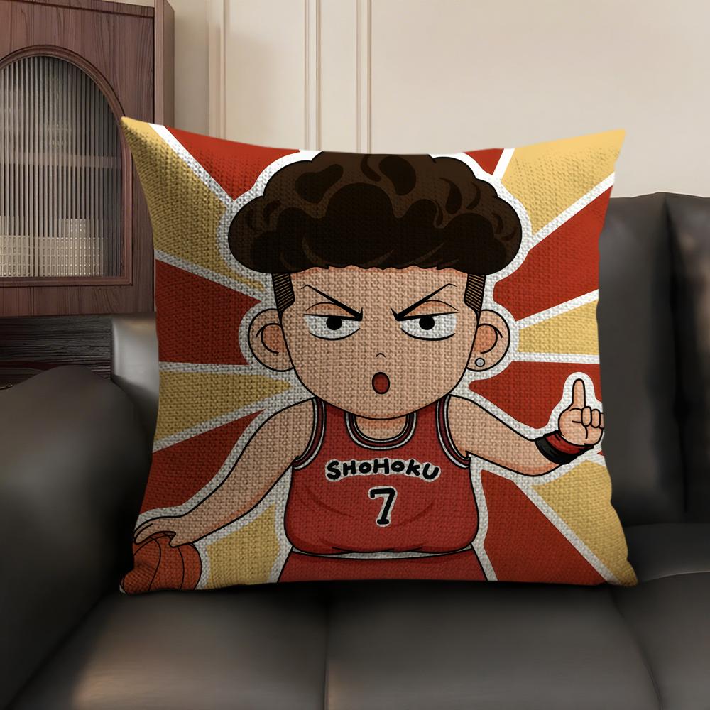 SSlam Dunk cartoon Cushion Cover Natural Linen Organic Fabric DoubleSided Printing Sofa Home Decor Gift Pillow Case