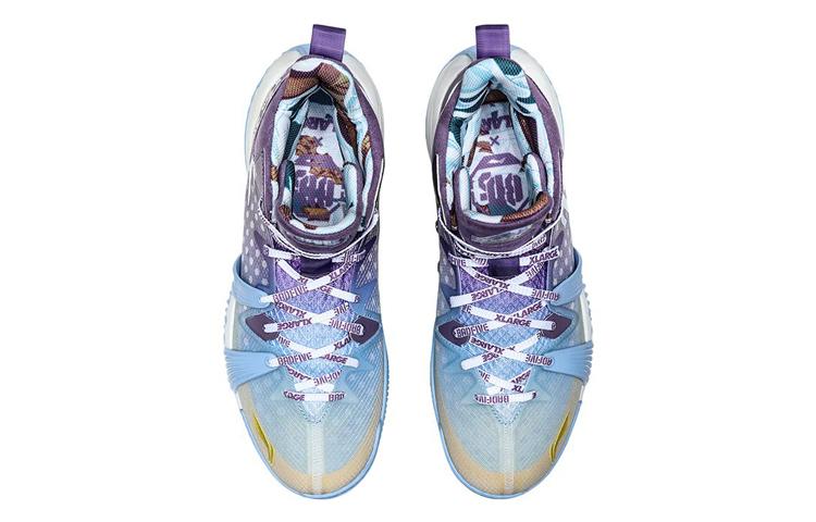 Men's Sneakers Li-Ning XLARGE x Li Ning Badfive 1 Mid top Basketball Shoes Men's Purple Blue White