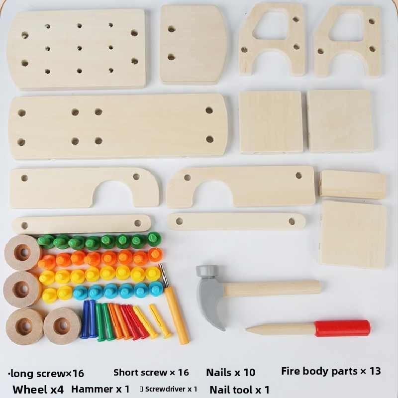 Wooden Construction Toy Set With Nut And Screw Blocks For Fine Motor Skills Development For Toddlers