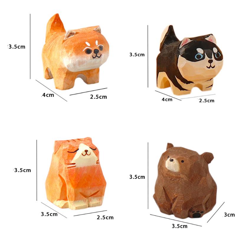 1Pcs Cute Mini Wooden Bear Miniature Solid Wood Hand Carved Bear Figurines Polar Bear Crafts Ornaments Tabel Decorate Kids Gifts