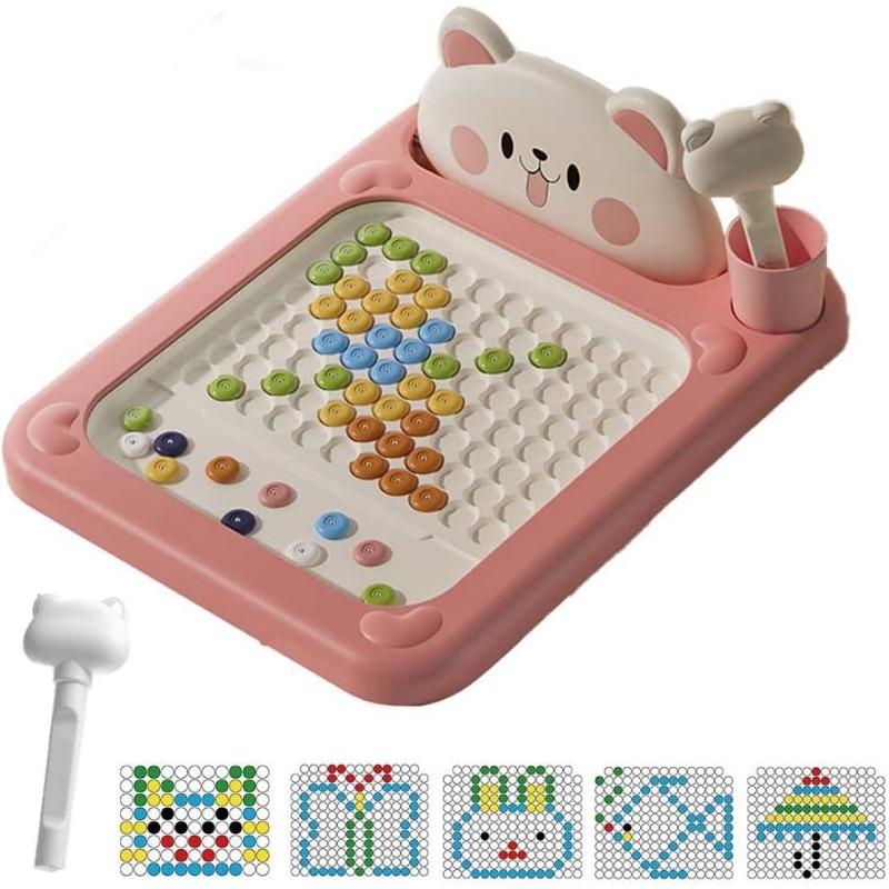 Cartoon Magnetic Drawing Board, Bear Dot Art Design, ABS Cartoon, Interactive Bead Pen Art with Pattern Guide, Home Creative Board