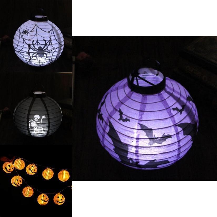 Zeitlos gestaltete LED-Papierkürbis-Laterne mit Spinne und Fledermaus für die perfekte Halloween-Dekoration