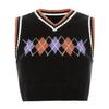 Womens Casual Plaid Knitted Tank Top  Knitwear Preppy Style V-Neck Vest Sweater