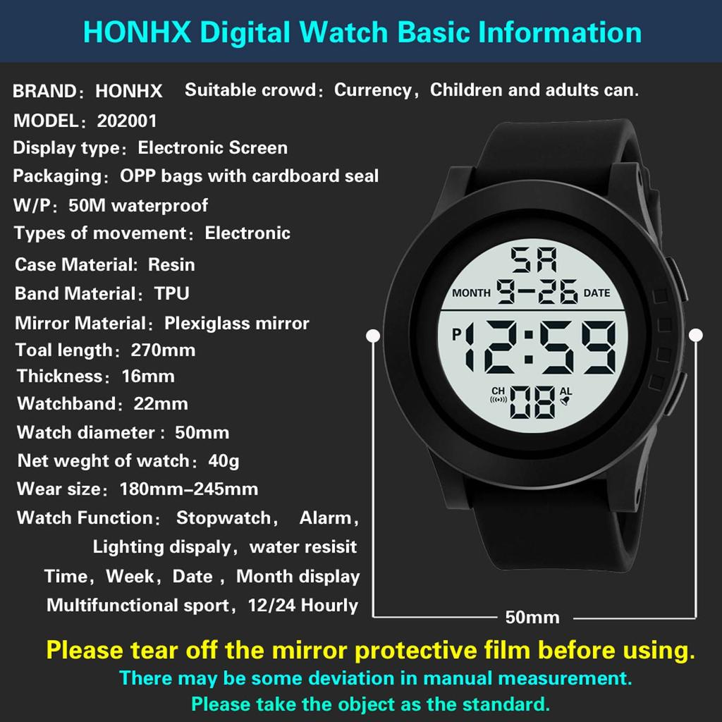 Mens LED Digital Display Watch Date Sport Women Outdoor Electronic Watch