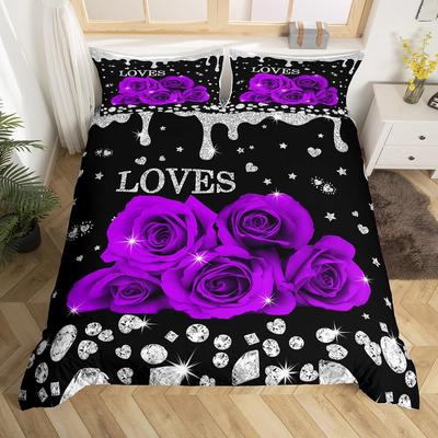 Rosen Bettbezug Romantisches Blumen Bettwäsche Set Einzelbett Queen King Valentinstag Bettdeckenbezug Geschenk für Frauen Paar Freundin