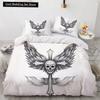 Skull Couple King Queen Duvet Cover Skeleton Bride Bedding Set Halloween White 23pcs Soft Quilt Cover for Kids Teens Adults