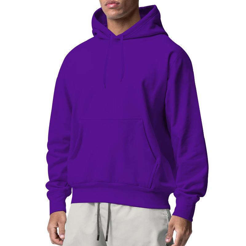 Mens Solid Fleece Hooded Sweatshirt Casual Loose Sports Long Sleeve Pullover
