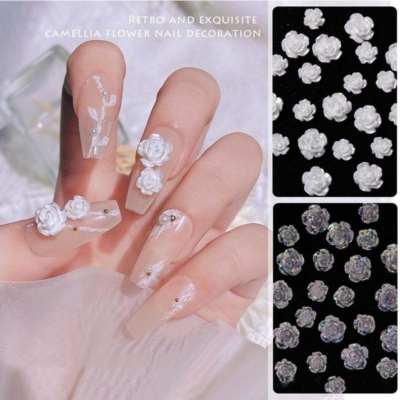 30Pcs/Bag of Camellia Manicure Jewelry Resin Drill Nail Decoration Symphony Three-Dimensional Flower Accessories