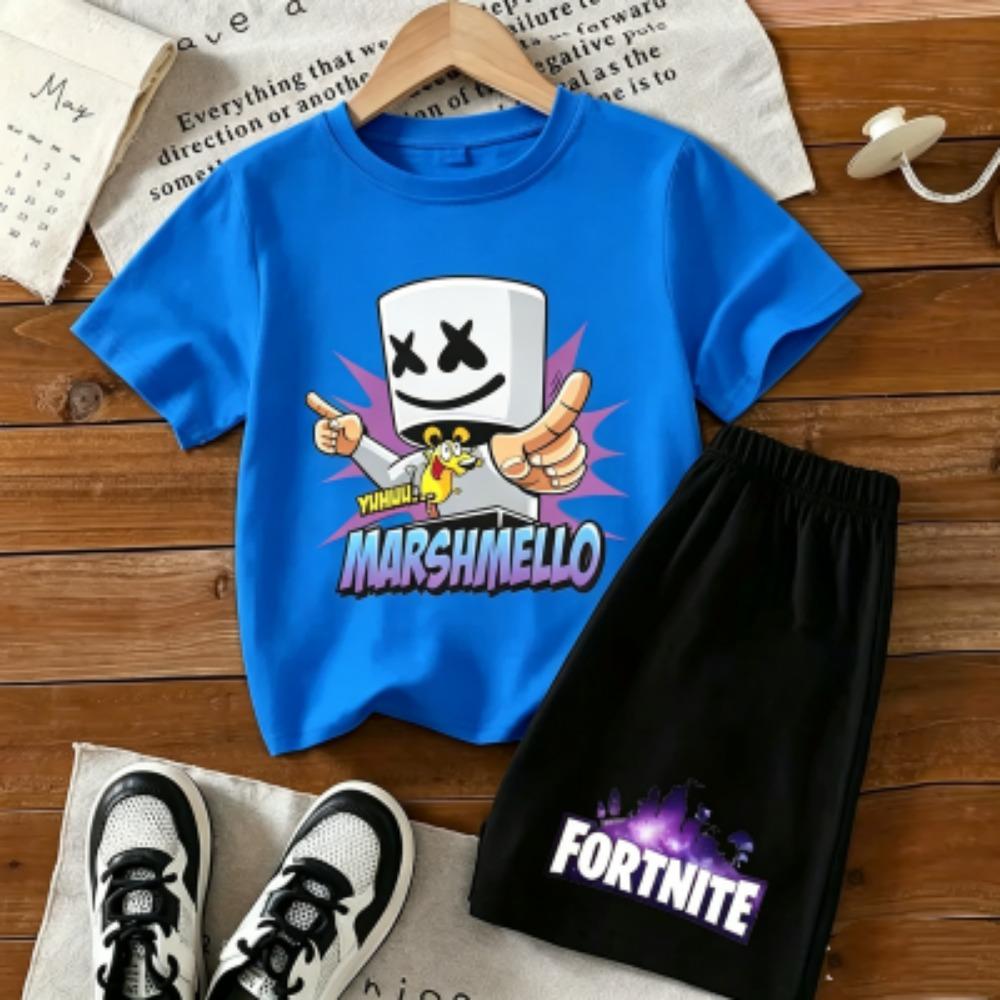 Men's Cartoon Figure Fun Printed 15 Colors Men's T-shirt and Shorts 2 Piece Set Summer Home Outdoor Casual Outfit Men's and Women's Sports Set