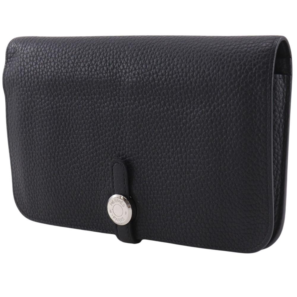 HERMES Dogon Duo Purse black Togo unisex Used