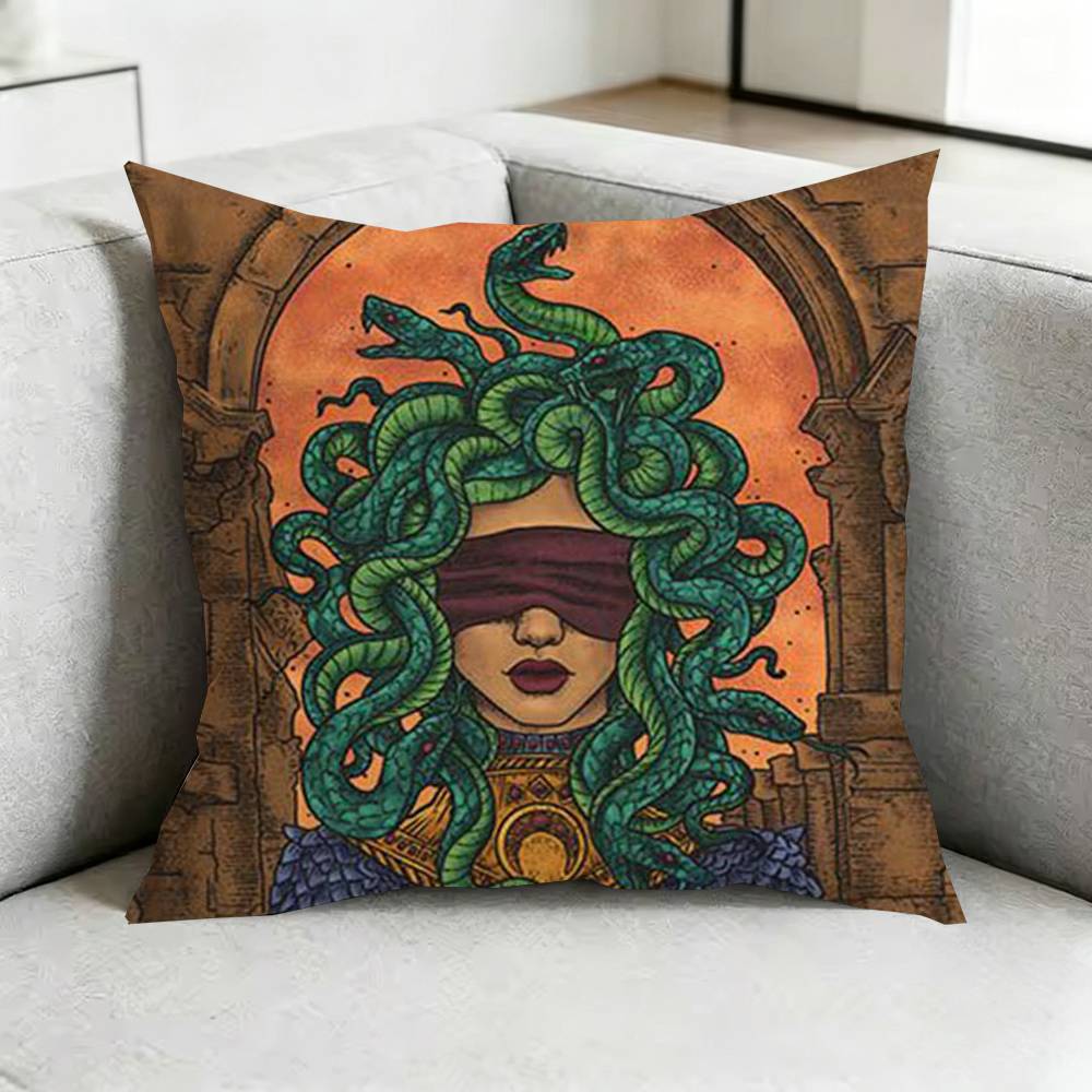 GGreek Mythology Art Medusa Square DoubleSided Printed Pillow Case Bedroom Bedside Pillow Sofa Cushion Cover Gift