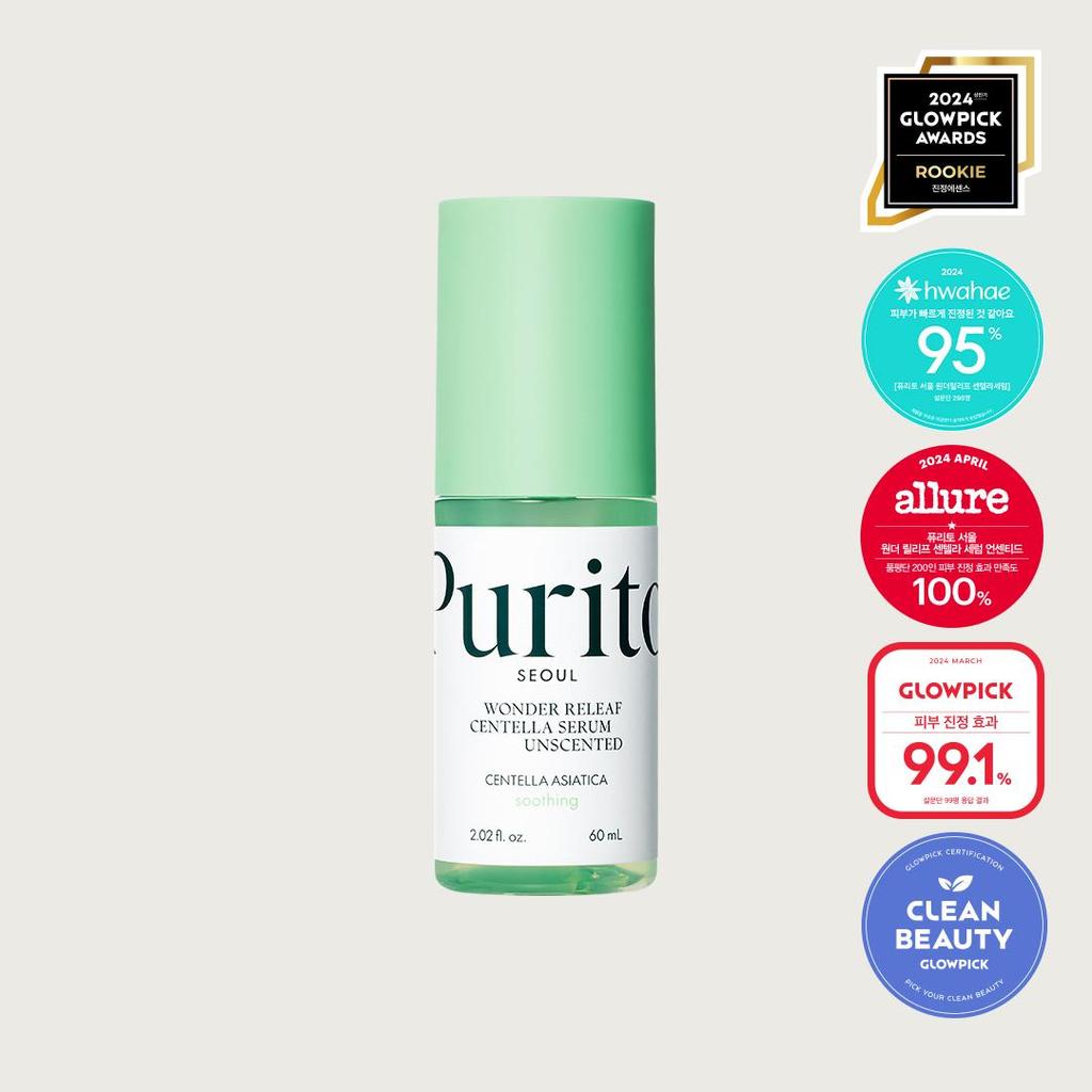 PURITO Seoul Wonder Relief Centella Serum Unscented 60ml | Hypoallergenic, Calming & Hydrating for Sensitive Skin