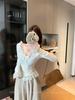 Chic Lace Patchwork Bow Tie Long Sleeve Plush Top for Autumn/Winter