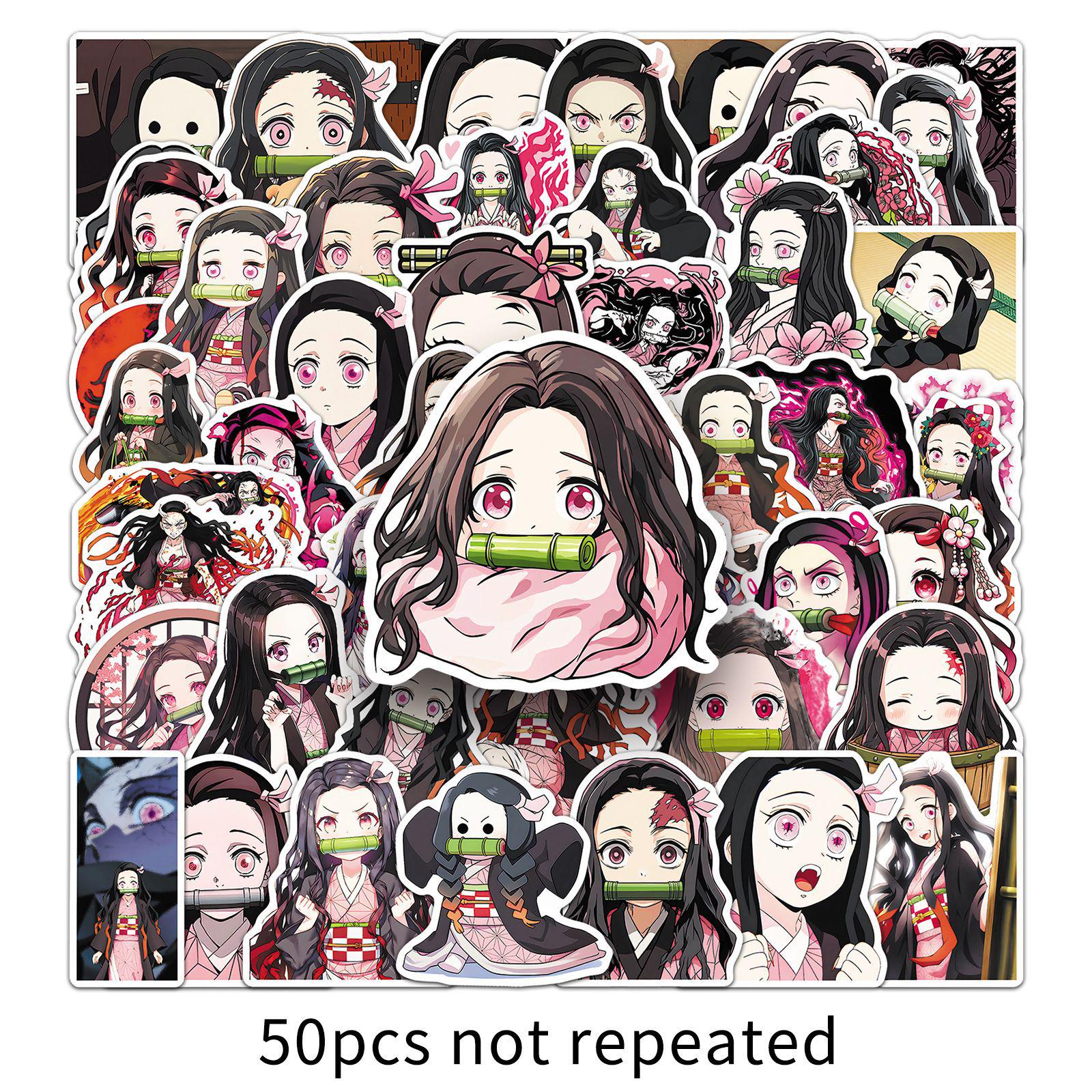 50 Nezuko Anime Cartoon Dekorationsaufkleber für Koffer, Schreibtische, Wasserbecher, Gitarren black