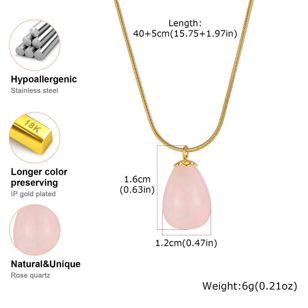 Vnox Elegant Natural Pink Quartz Green Aventurine Pendant Necklaces for Women, Waterdrop Gemstone Snake Chain Party Jewelry Gift
