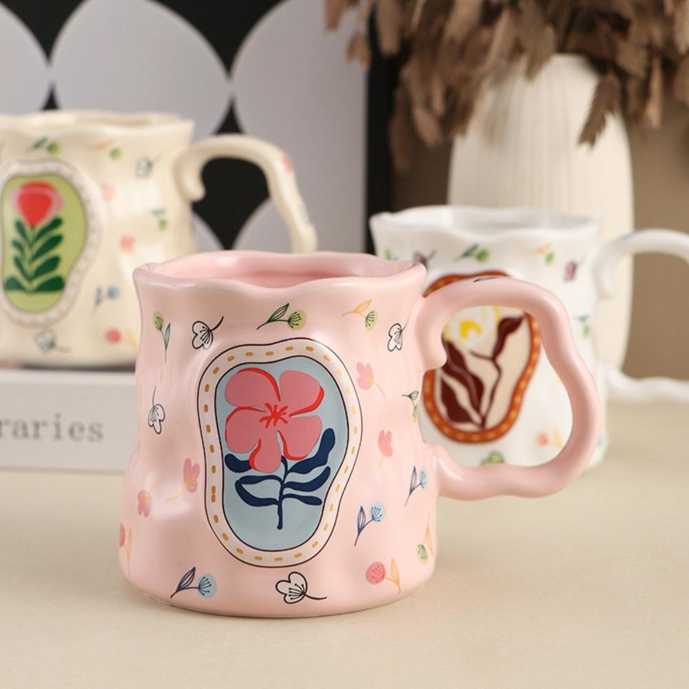 Light Luxury Ceramic Coffee Mug Floral Decoration Breakfast Cup Exquisite Milk Cup  Home Office Use