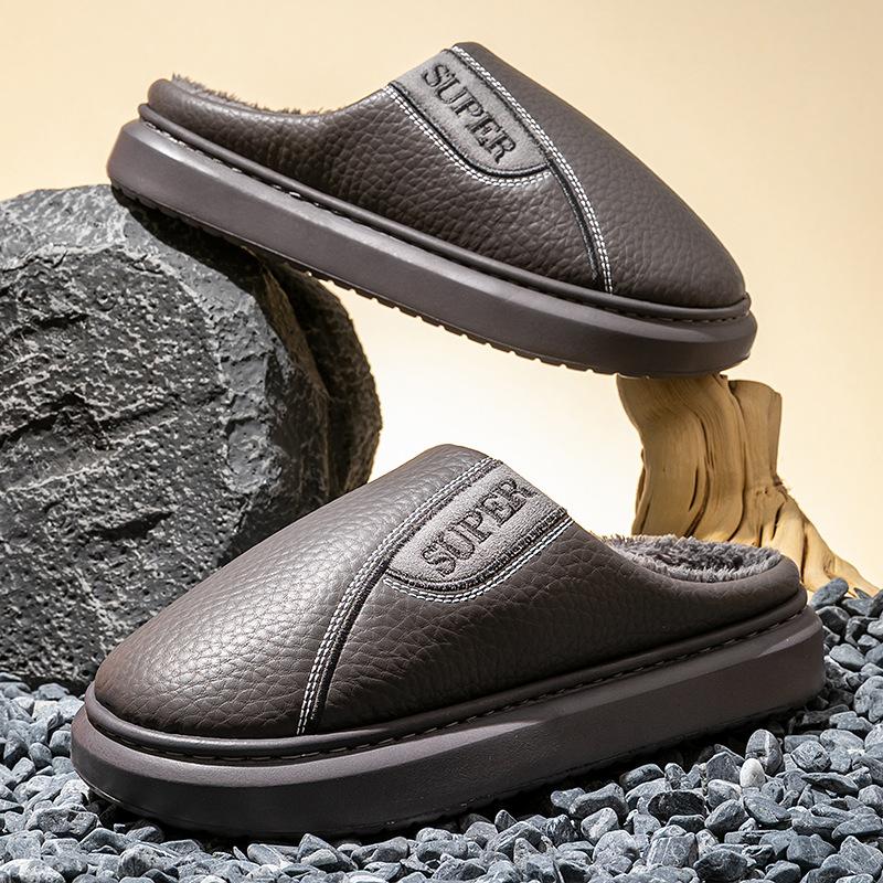 Winter Baumwollpantoffeln Herren Übergröße Haushalt Innen Nichtrutschend Warm Baumwollschuhe mit Samt Dicke Sohle