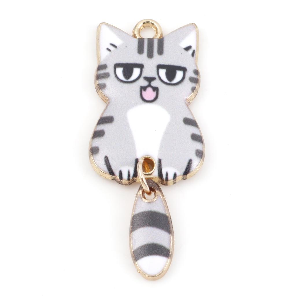 10PCs Cute Cat Charms Enamel Animal Cartoon Pendants Multicolor Gold Color Metal DIY Earrings Necklace Jewelry 3.9cm x 1.6cm