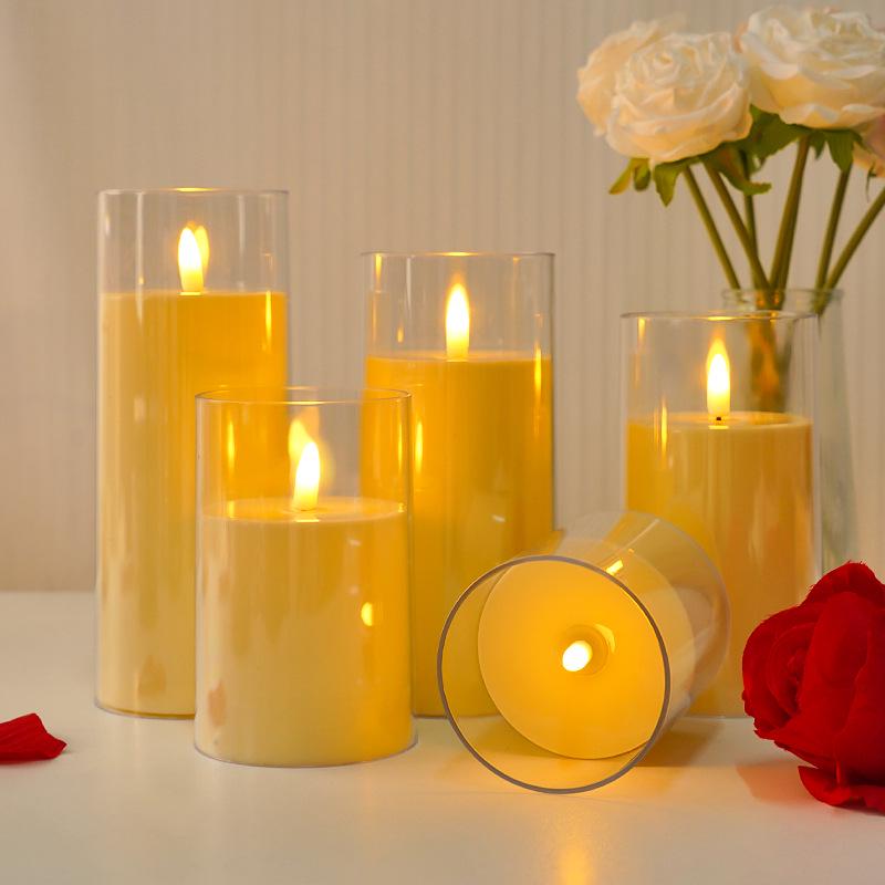 LED Simulierte Kerze mit Acrylglasbecher für Weihnachts-, Geburtstags-, Hochzeits-Atmosphärendekoration