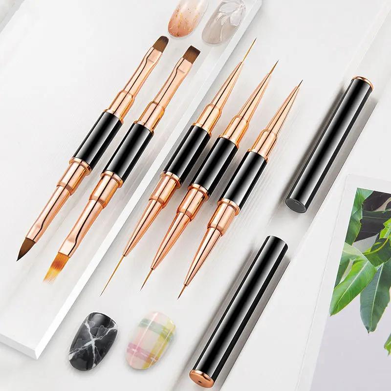5Pcs Nail Art Brushes Set Double-Ended Professional Gel Polish Nail Art Design Painting Tools for Nail Salon Home DIY