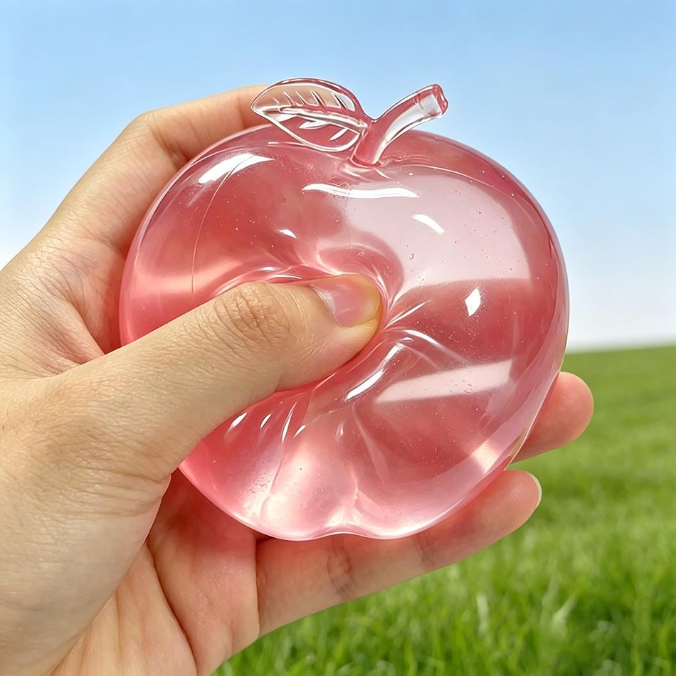 Pink Apple Maltose Squishy Toy, Anti-stress Sensory Fidget Toy, Simulated Transparent Soft Glue Slow Rebound Decompression Gift