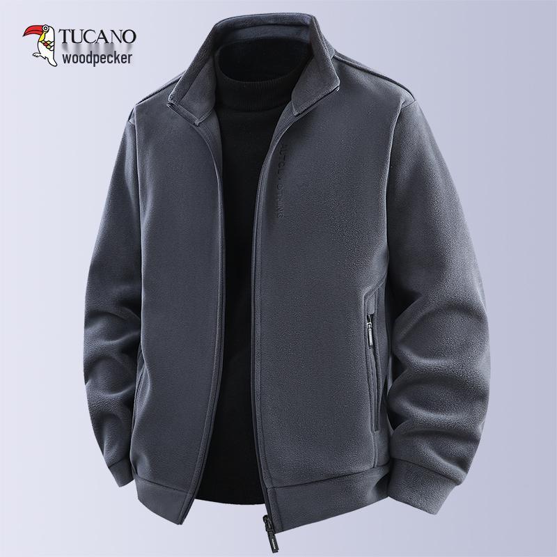 Woodpecker Men's High-End Fleece Jacket - Spring/Autumn Cardigan for Middle-Aged Dads