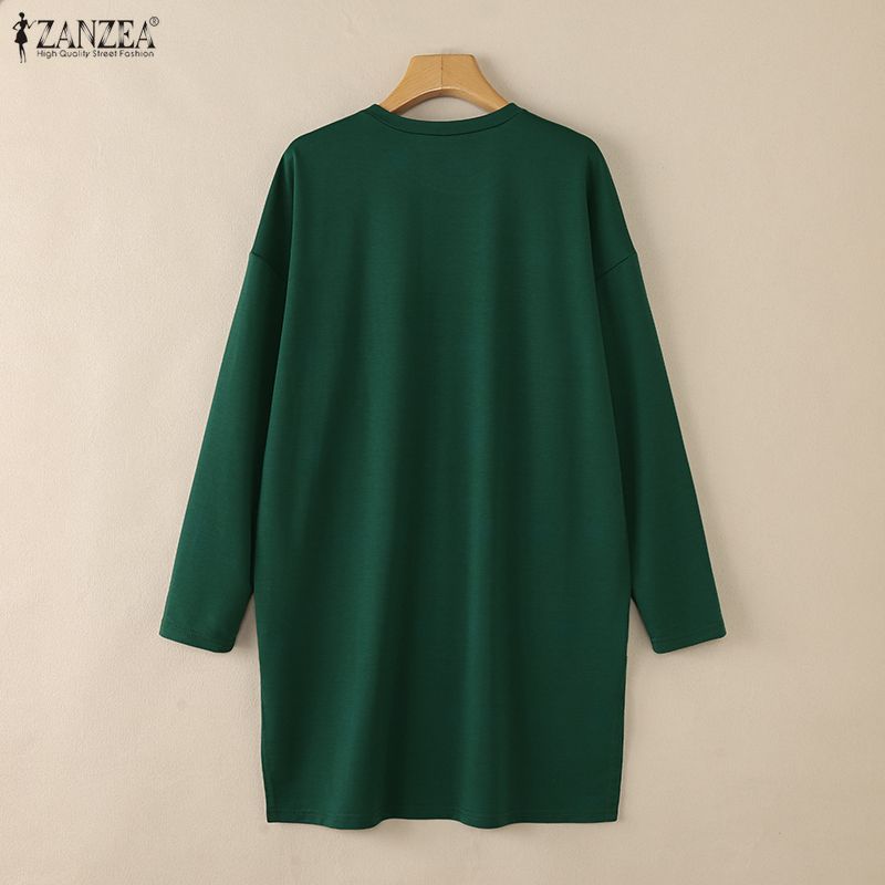 ZANZEA Women Casual Round Neck Solid Color Loose Long Sleeve T-Shirts
