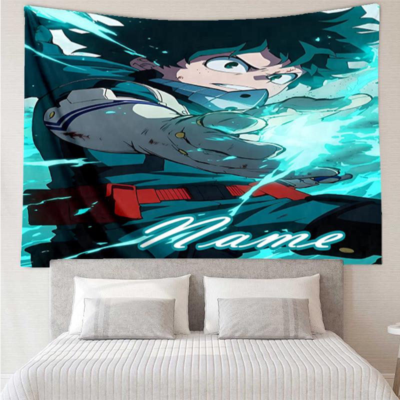 Custom Name My Hero Academia Print Tapestry, Backdrop, Easy Setup, Ideal for Bedroom, Office & Living Room, with Aesthetic Wall Hanging Decor.