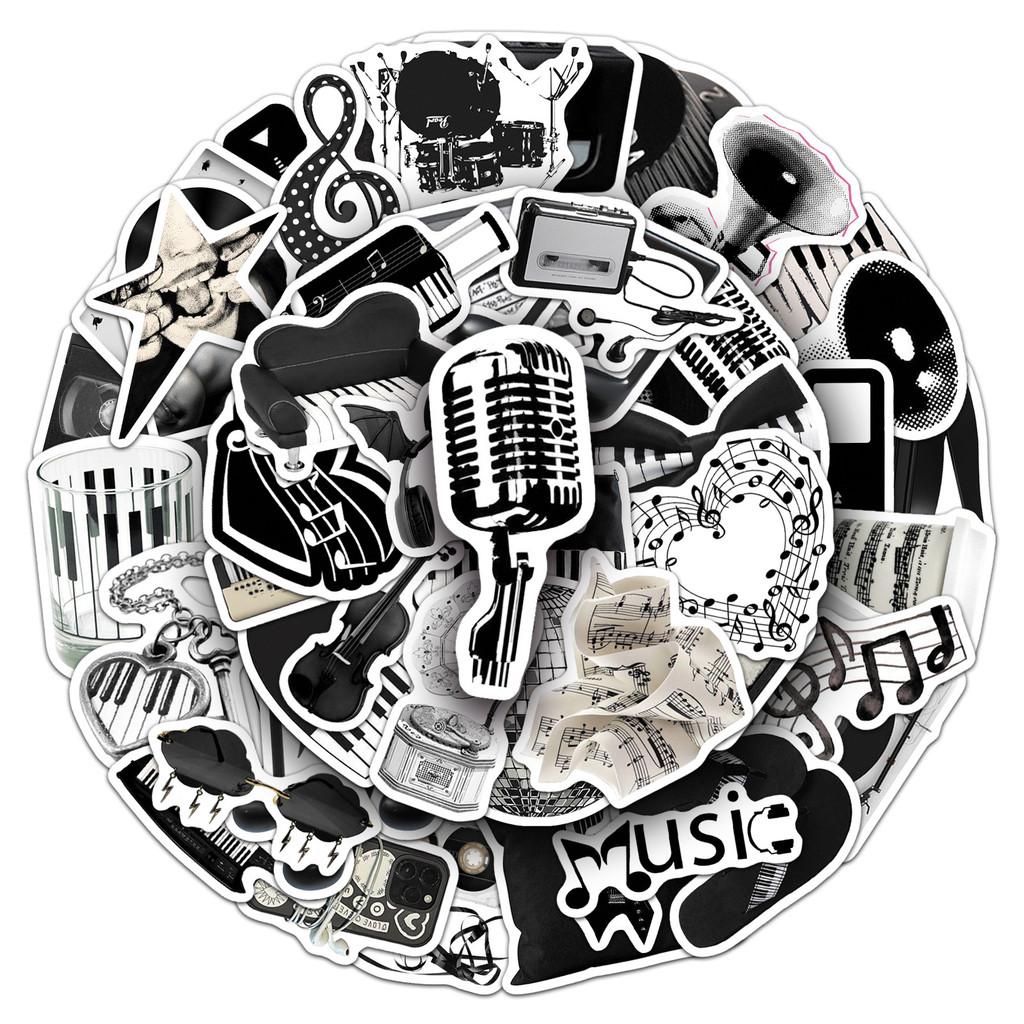 50 kusů Černobílá hudba - Samolepky - Vodotěsné kreativní samolepky na pouzdra na telefony, deníky Obchod RecordingYourLife gray