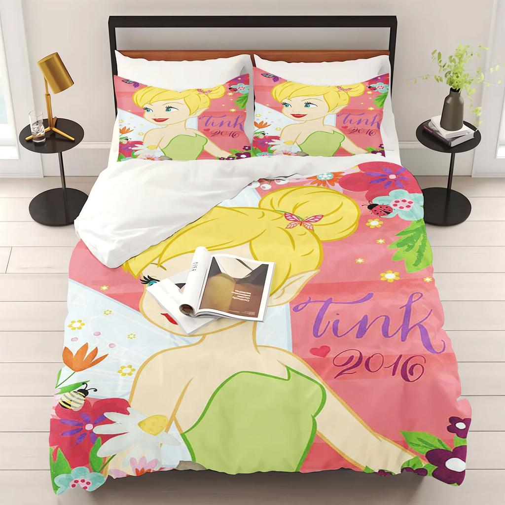Elf Cartoon Tinkerbell Bettbezug Bettwäsche Set 100% Polyester Niedlich Bedruckt Hautfreundlich Atmungsaktiv Heimtextilien Anime