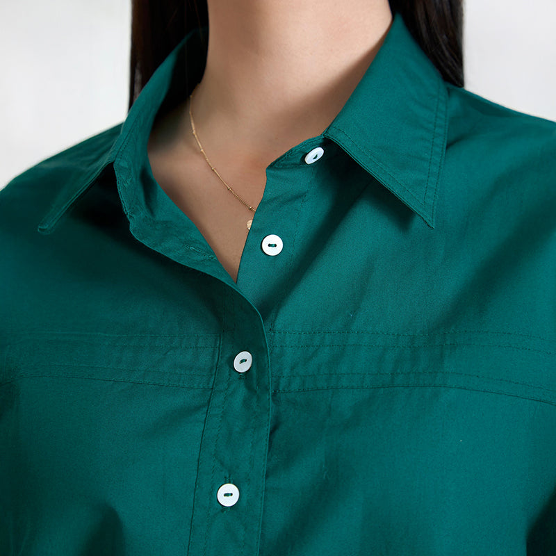 Virgio Women Crop Length Puff Sleeve Fitted Fit Shirt Collar Shirt