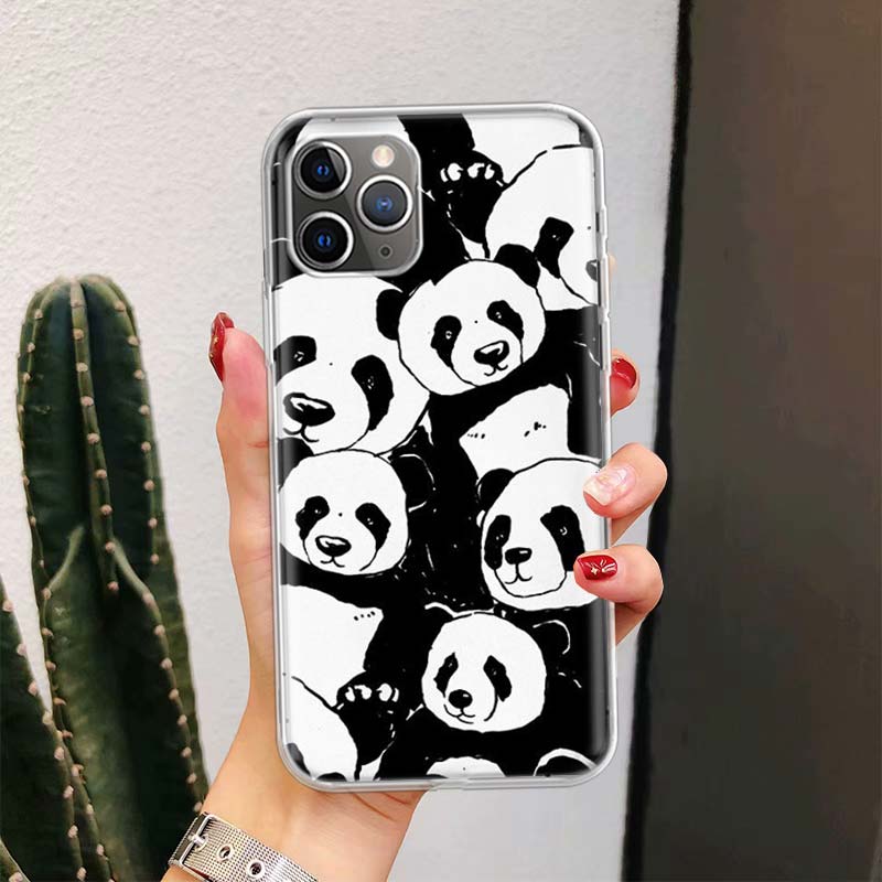 Cartoon Cute Panda Bear For iPhone 17 Air 16 15 14 Plus 13 Mini 12 11 Pro Max Phone Case 16E 7 Print 8 SE Fundas Cover Soft Coqu