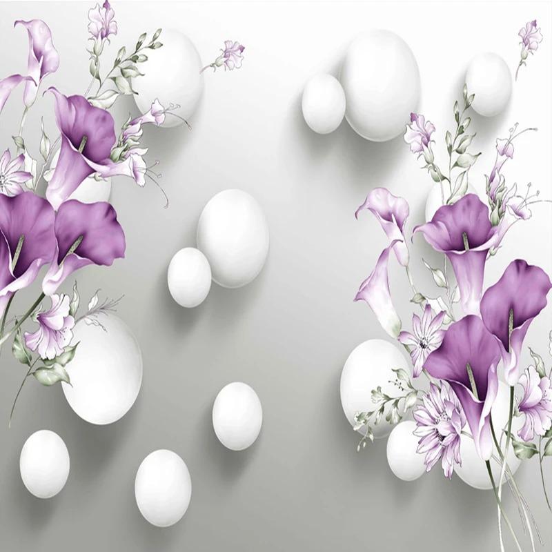 Modern Wallpaper 3d Stereo Relief Purple Calla Lily Flower Mural Living Room Bedroom Home Decor Wall Mural Fresco