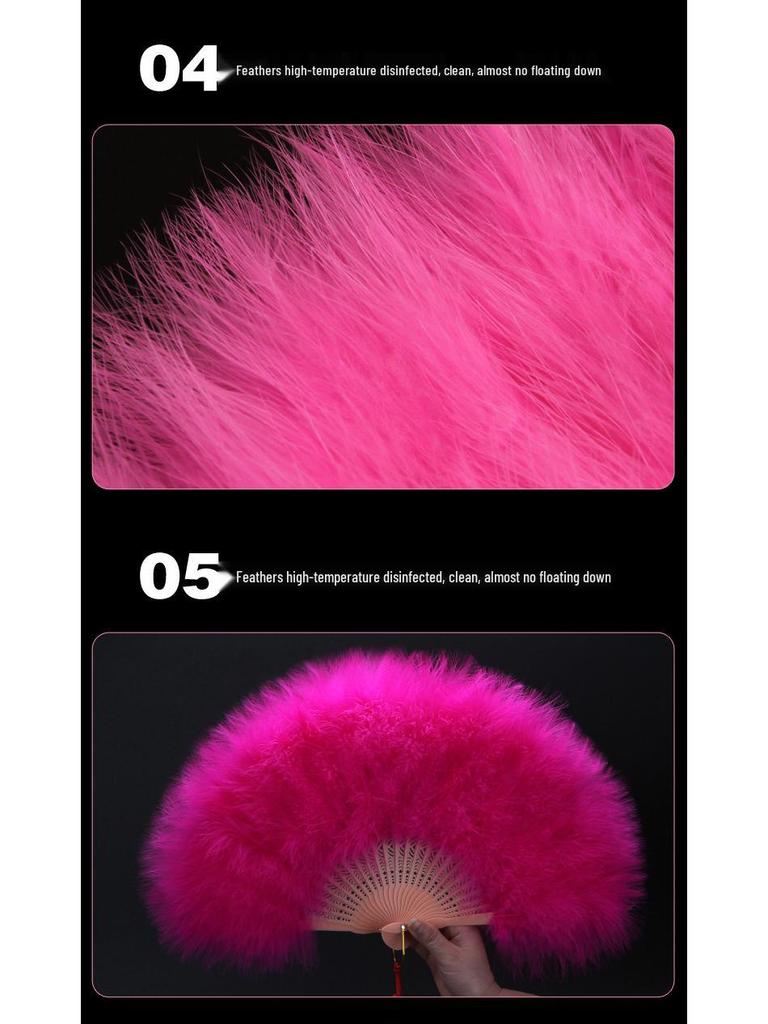 Ancient Style Qipao Feather Folding Fan for Dance and Photography