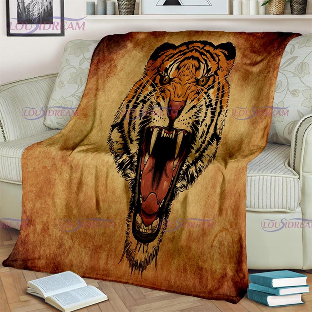 Übergroßer Flanell-Sofabettbezug mit brüllendem Tiger-Motiv, bedruckt, weiche und haarige Decke, warme Flanell-Überwurfdecken, Bürogeschenke