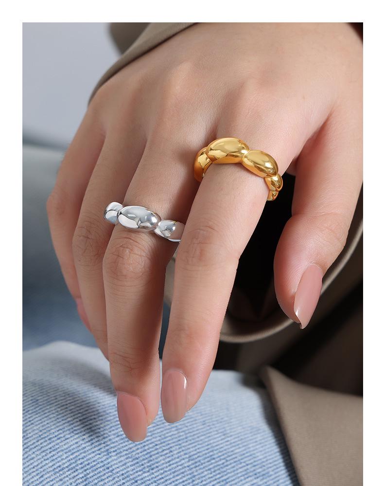 New Chinese Rice Bead Open Ring: Light Luxury Design, Colorfast Titanium Steel, Unique Temperament Finger Ring for Women
