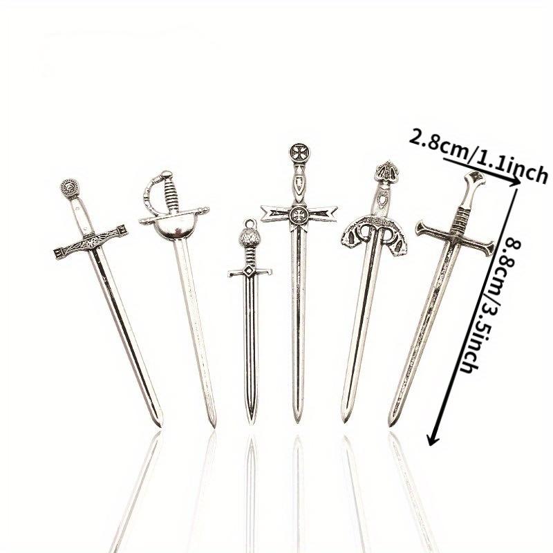 6PCS DIY Alloy Accessories Retro Tibetan Silver Sword and Sword 6 Styles Long Sword Accessories Cosplay Western Sword
