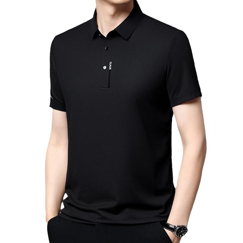 Waffle Men'S Short Sleeve T-Shirt Lapel Polo Shirt Thin Solid Color Casual Business Half Sleeve Polo